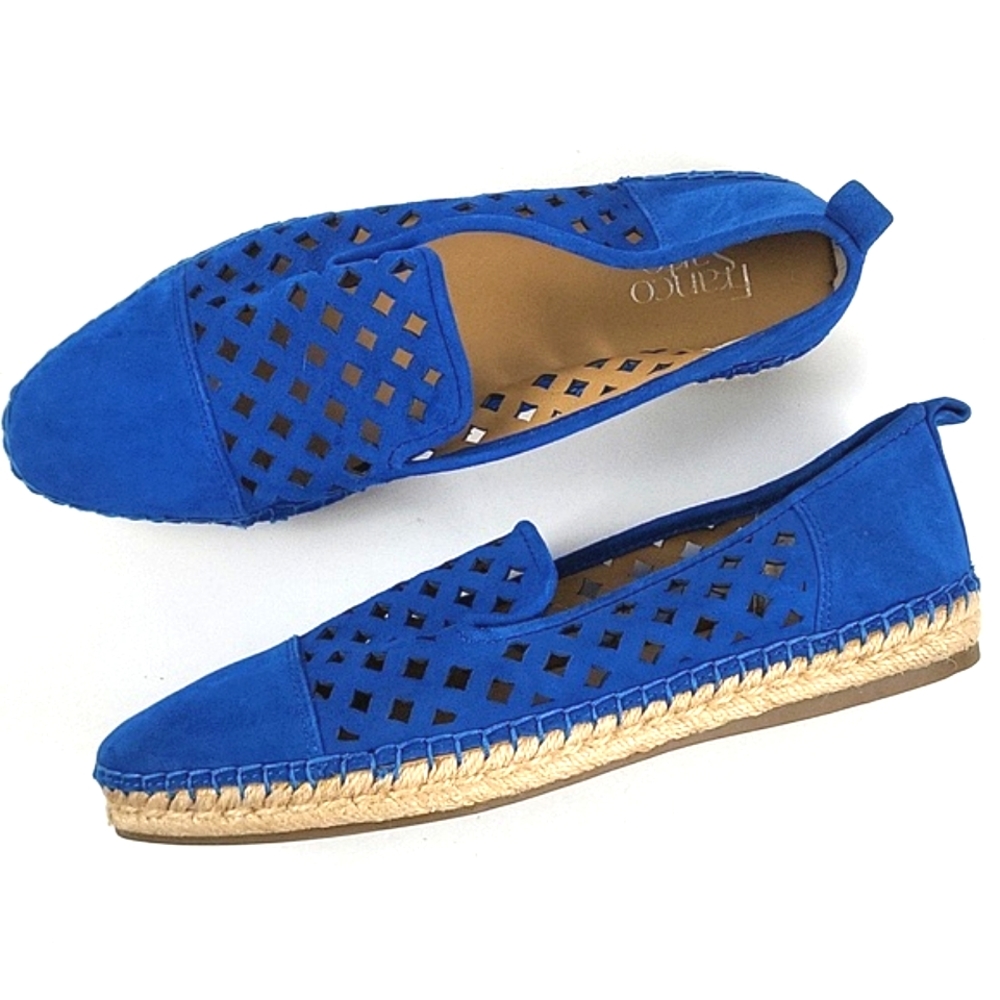 Franco Sarto Blue Suede Laser-Cut Espadrille Flats - Picture 2 of 16
